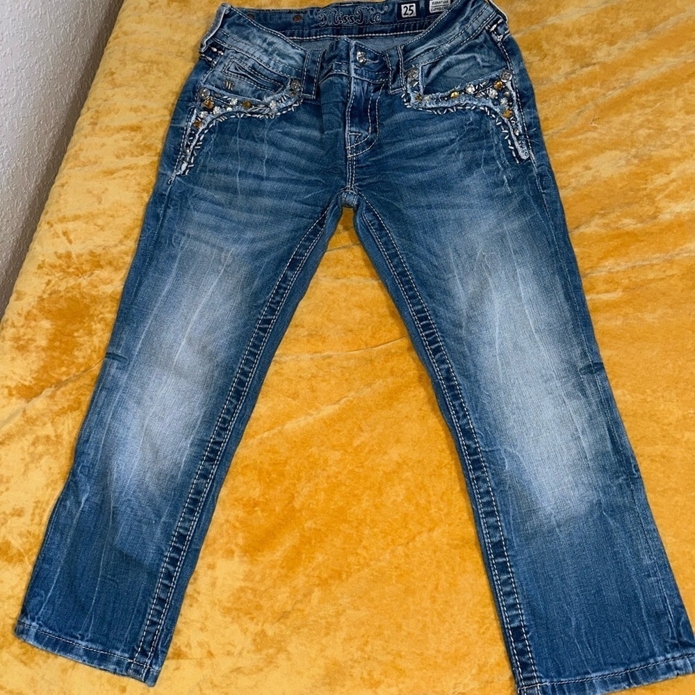 Miss Me Women's Blue Cuffef Capri with Embellished Pockets - Picture 2 of 9